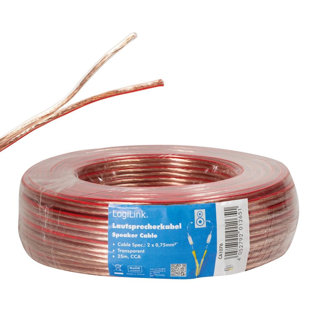 LogiLink - Högtalarkabel 2x0,75 mm² 25m Transparent - CA1076