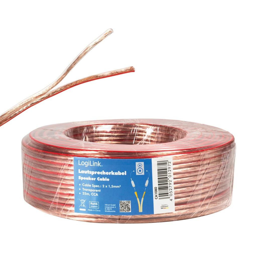 LogiLink - Högtalarkabel 2x1,5 mm² 25m Transparent - CA1080