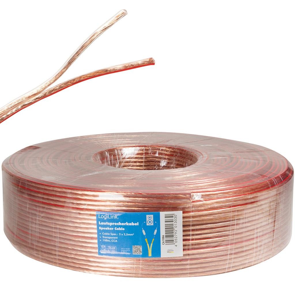 LogiLink - Högtalarkabel 2x2,5 mm² 100m Transparent - CA1086