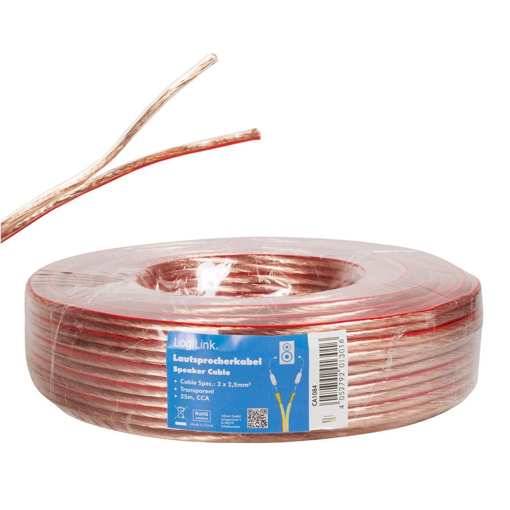 LogiLink - Högtalarkabel 2x2,5 mm² 25m Transparent - CA1084