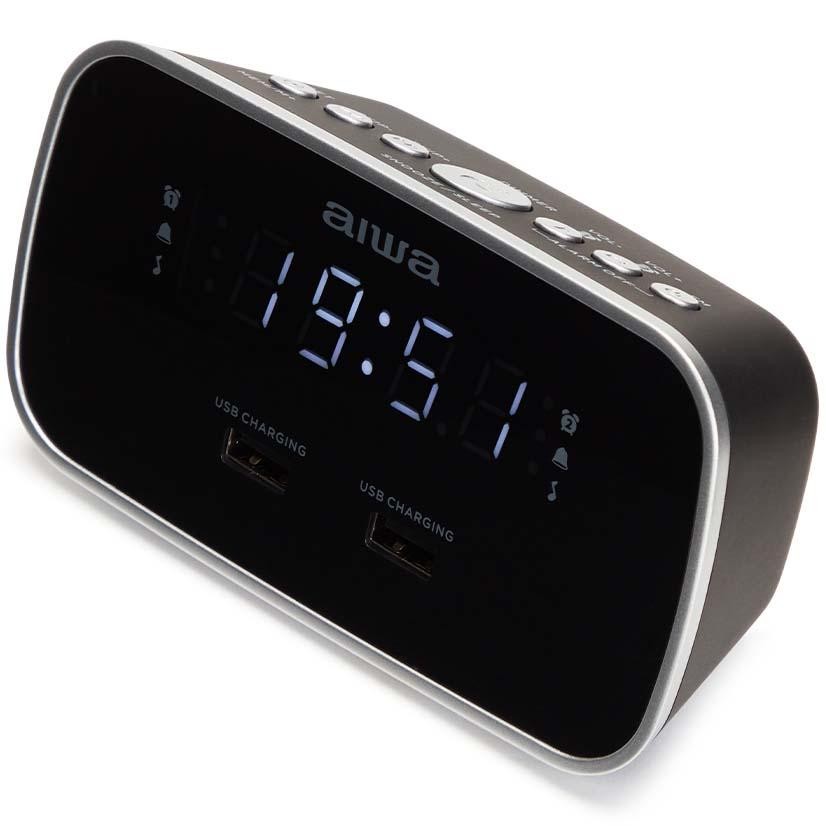 AIWA - Klockradio Två alarm USB ladd-uttag Svart - A14379
