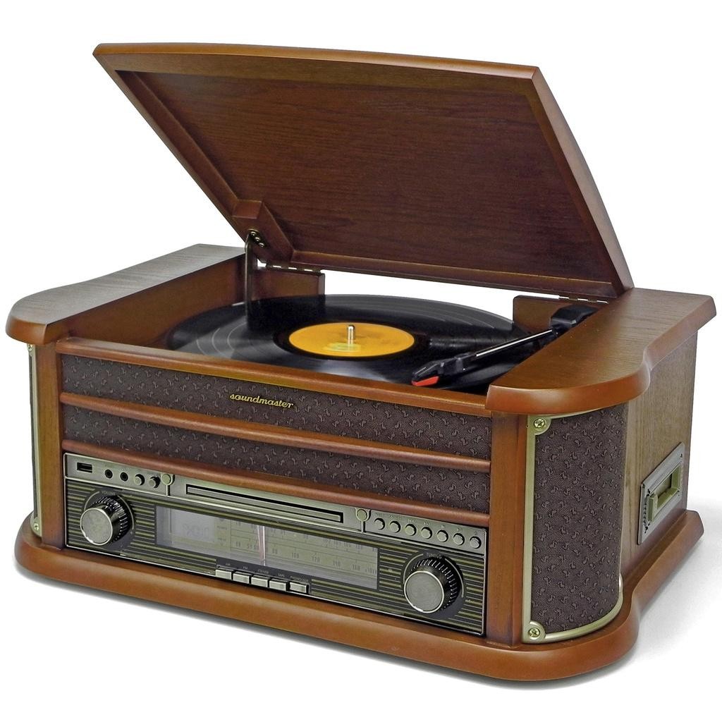 Soundmaster - Musik-anläggning Vinyl CD Radio Bluetooth Retro-design NR560 Trä - A10257
