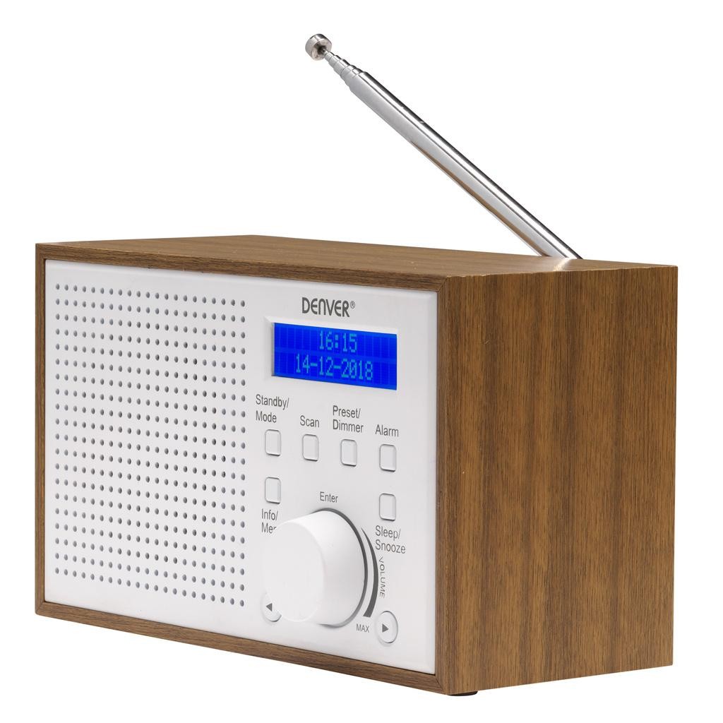 Denver - Radio FM DAB+ Klocka Alarm DAB-46W Trä/Vit - DAB-46WHITE