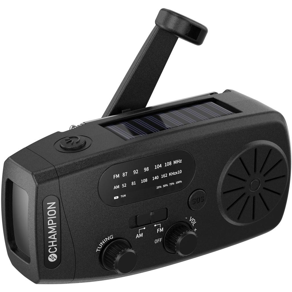 Champion - Vevradio med ficklampa och solcell Svart - A15213