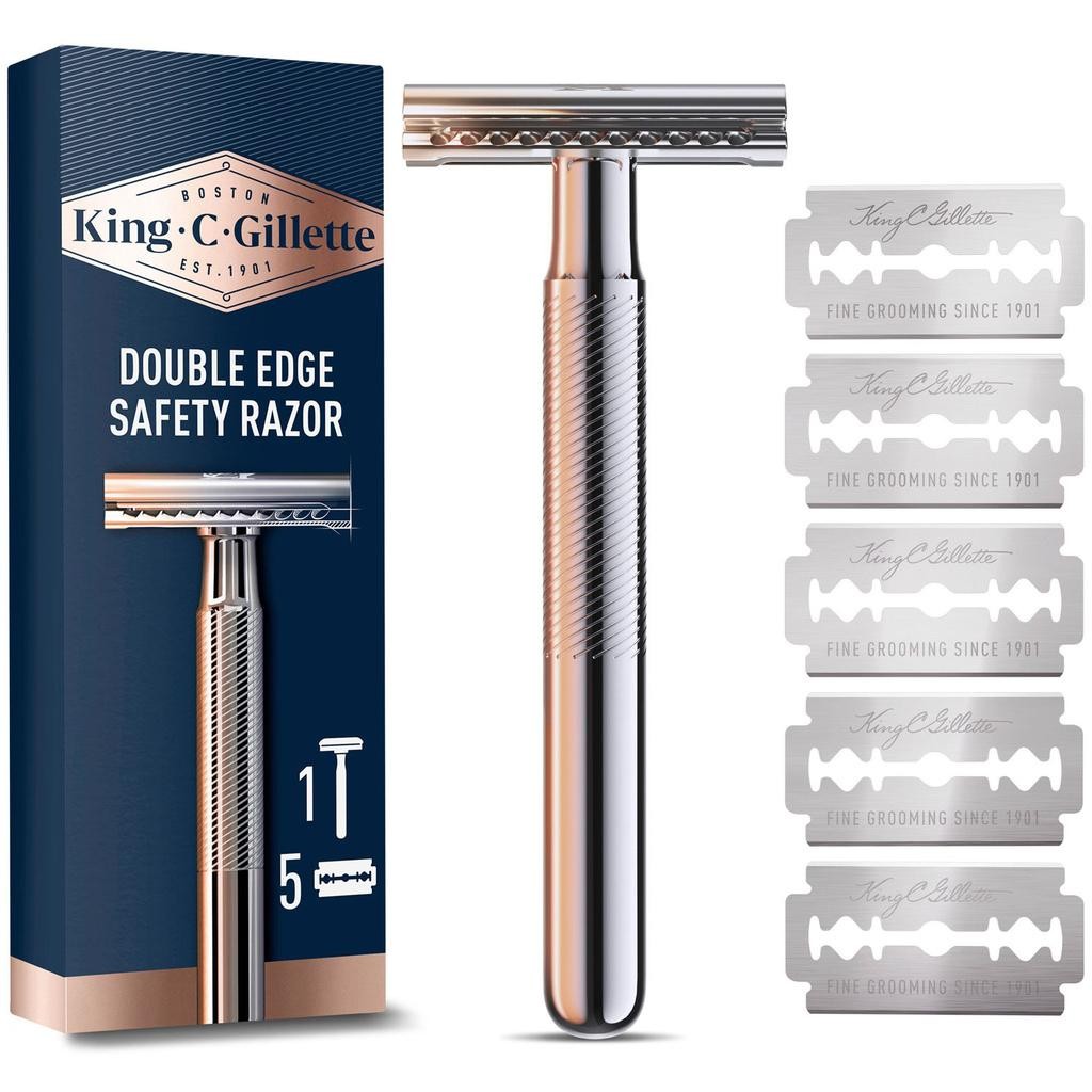 King C. Gillette - Dubbeleggad Säkerhetshyvel + 5st rakblad - A14580