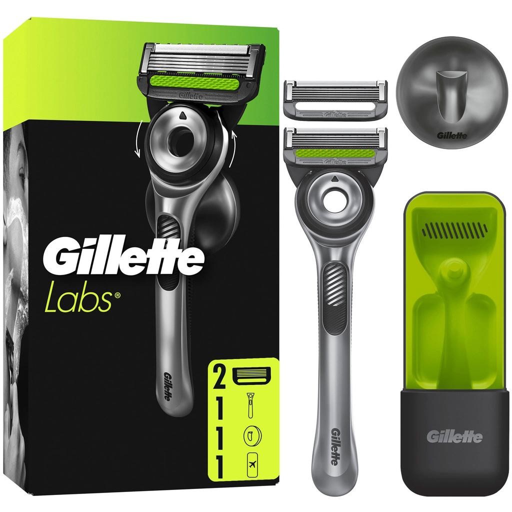 Gillette - Rakhyvel Labs + 2st rakblad, magnetiskt ställ & resefodral - A14568