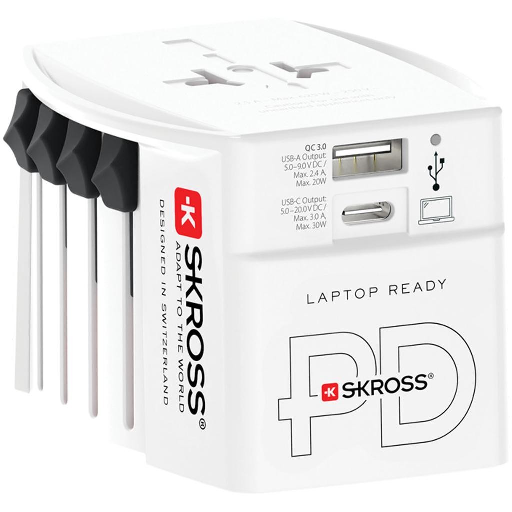 SKROSS - Världsreseadapter MUV USB AC30PD USB-A+USB-C PD 30W Ojordad - A15713