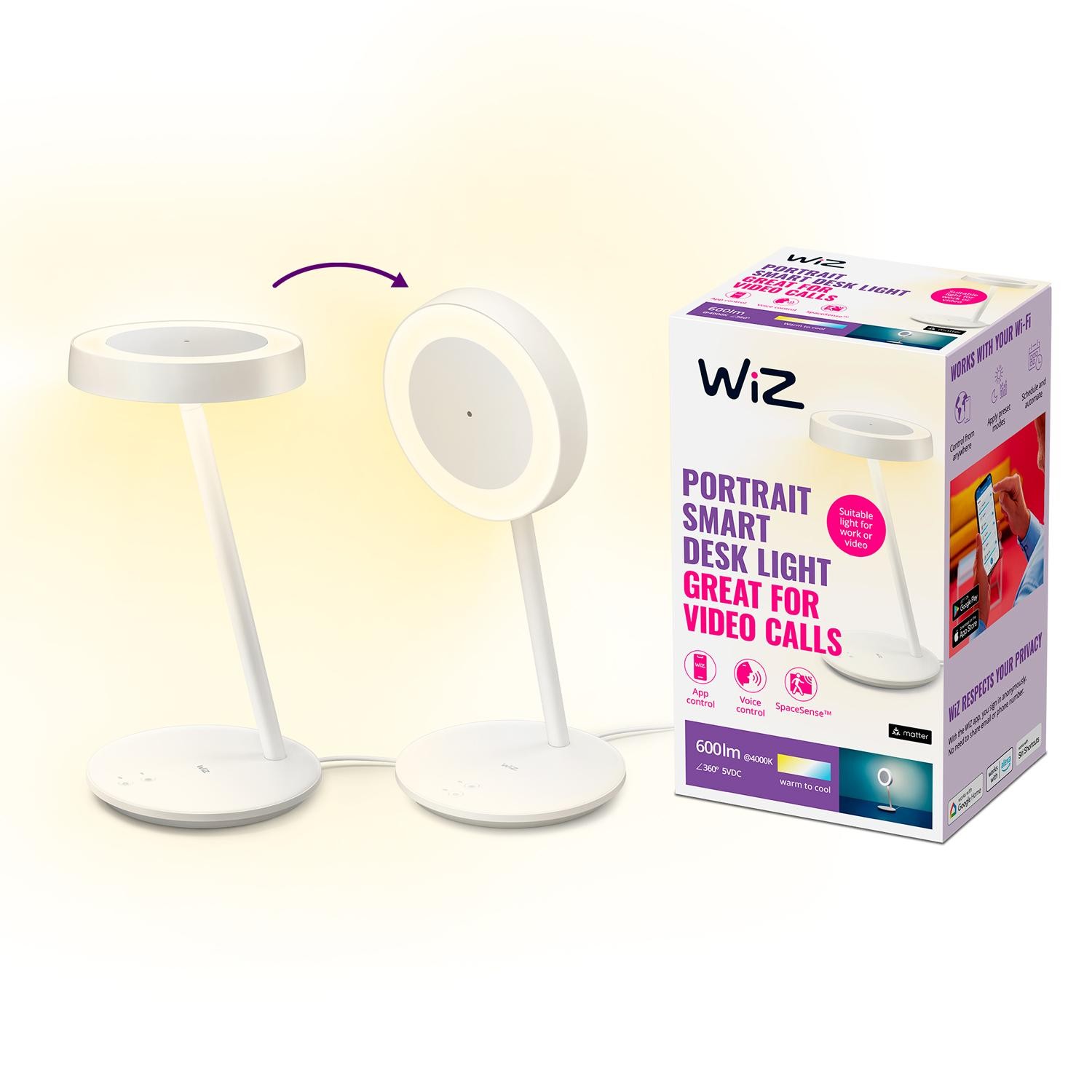 WiZ - Portrait Smart skrivbordslampa/belysning för videosamtal 600lm - A11132