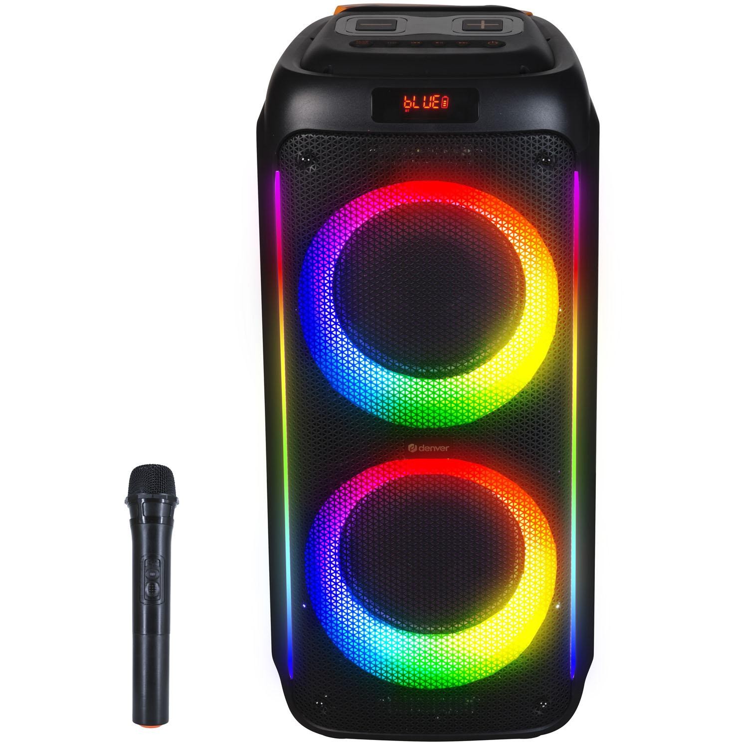 Högtalare Bluetooth 2x10" woofer 100W Batteri LED-ljus BPS-458 Svart