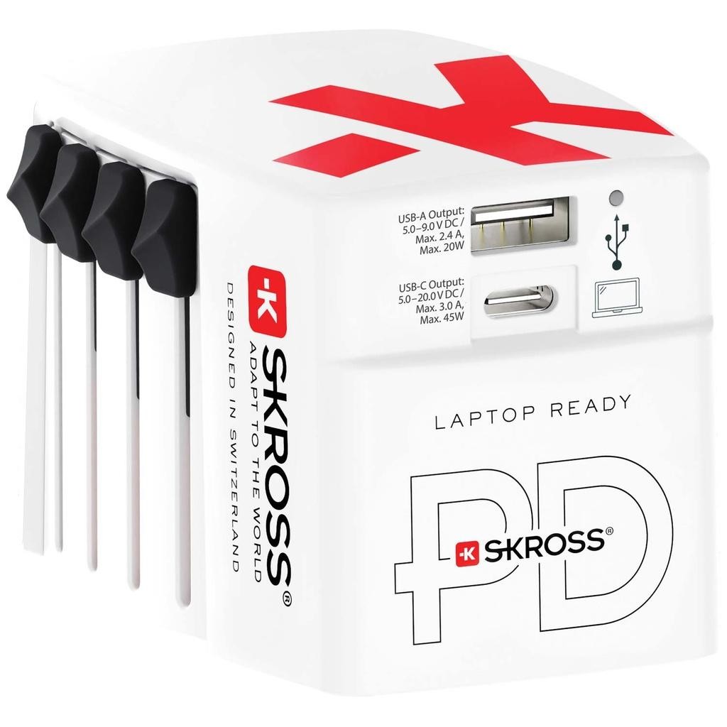 SKROSS - Världsreseladdare AC45PD USB-A+USB-C PD 45W Ojordad - A11979