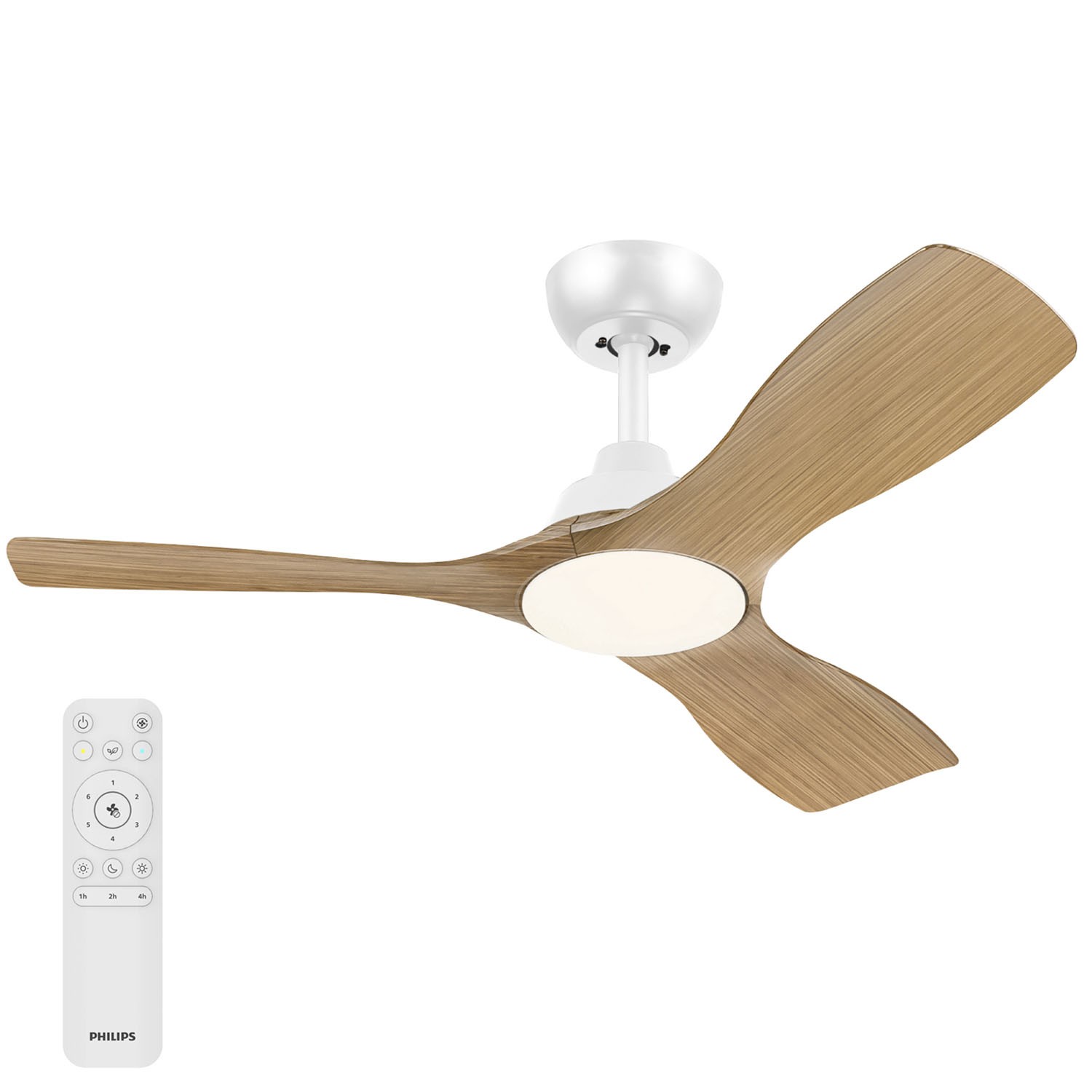 Olas Takfläktslampa Ø106 cm Justerbart vitt ljus Vit+Trä